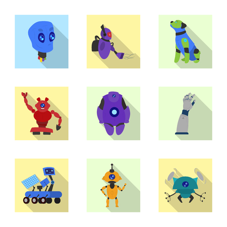 Vector illustration of robot and factory symbol. Collection of robot and space stock vector illustration.のイラスト素材
