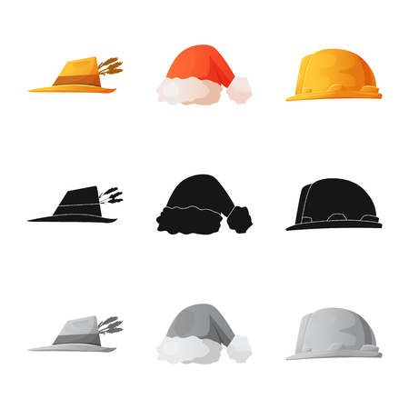 Vector illustration of headwear and cap logo. Collection of headwear and accessory vector icon for stock.のイラスト素材