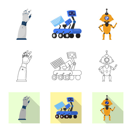 Vector design of robot and factory logo. Collection of robot and space stock symbol for web.のイラスト素材