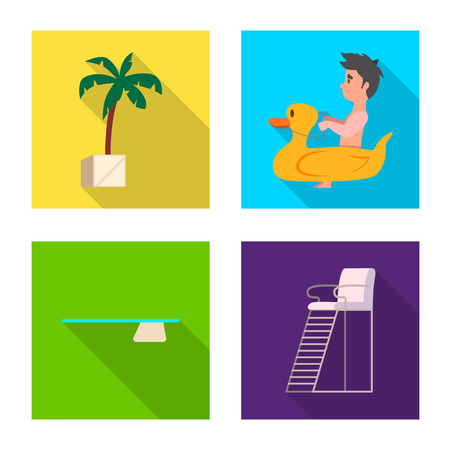 Vector illustration of pool and swimming icon. Set of pool and activity stock symbol for web.のイラスト素材