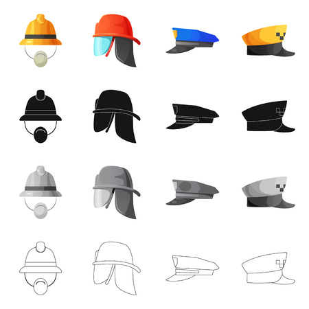 Vector illustration of headgear and cap icon. Set of headgear and accessory stock vector illustration.のイラスト素材
