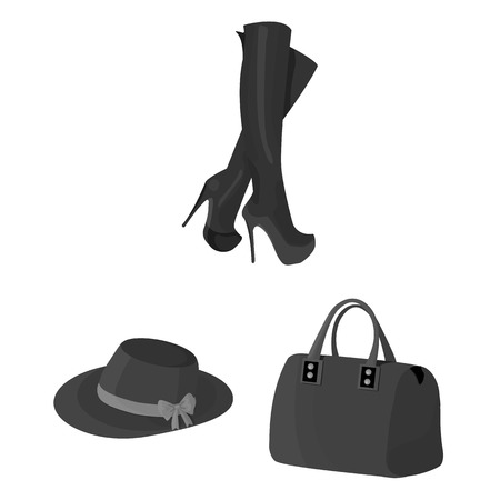 Womens Clothing monochrome icons in set collection for design.Clothing Varieties and Accessories vector symbol stock web illustration.のイラスト素材