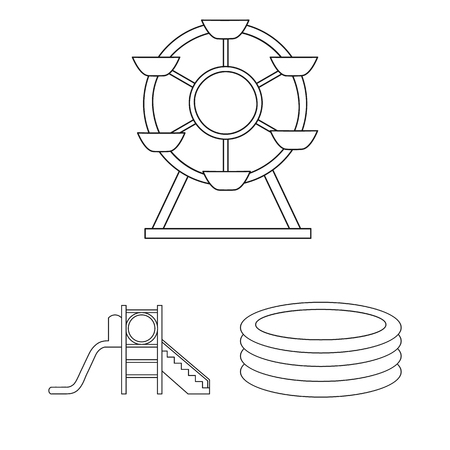 Playground, entertainment outline icons in set collection for design. Attraction and equipment vector symbol stock  illustration.のイラスト素材