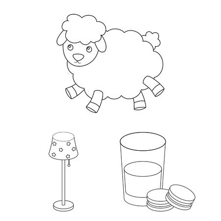 Rest and sleep outline icons in set collection for design. Accessories and comfort vector symbol stock  illustration.のイラスト素材