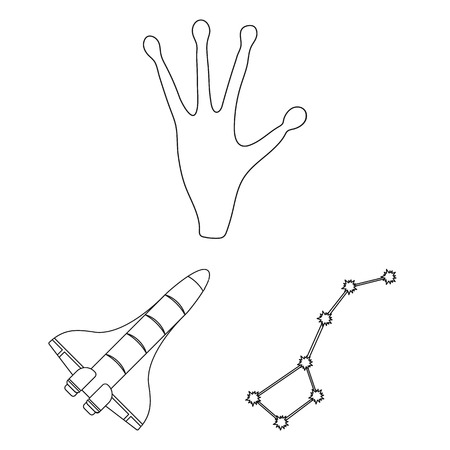Space technology outline icons in set collection for design.Spacecraft and equipment vector symbol stock  illustration.のイラスト素材