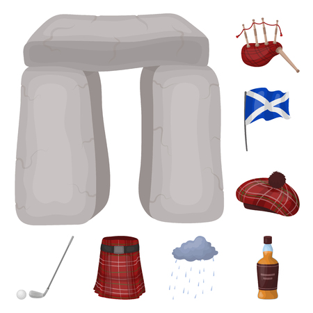 Country Scotland cartoon icons in set collection for design. Sightseeing, culture and tradition vector symbol stock web illustration.のイラスト素材