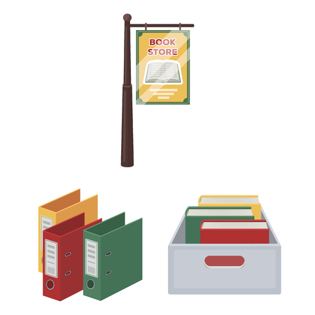 Library and bookstore cartoon icons in set collection for design. Books and furnishings vector symbol stock  illustration.のイラスト素材