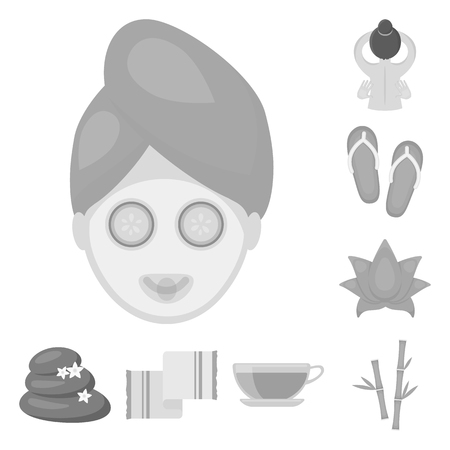 Spa salon and equipment monochrome icons in set collection for design. Relaxation and rest vector symbol stock  illustration.のイラスト素材