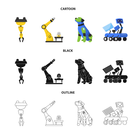 Vector illustration of robot and factory sign. Collection of robot and space stock vector illustration.のイラスト素材