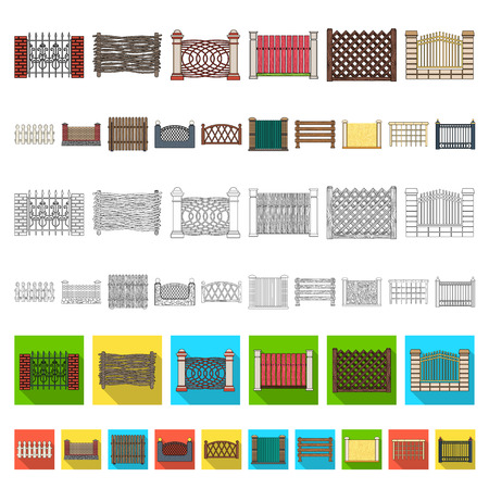 Different fence cartoon icons in set collection for design.Decorative fencing vector symbol stock  illustration.のイラスト素材
