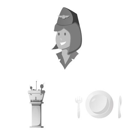 Isolated object of airport and airplane icon. Set of airport and plane stock vector illustration.のイラスト素材