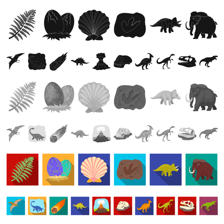 Different dinosaurs flat icons in set collection for design. Prehistoric animal vector symbol stock  illustration.のイラスト素材