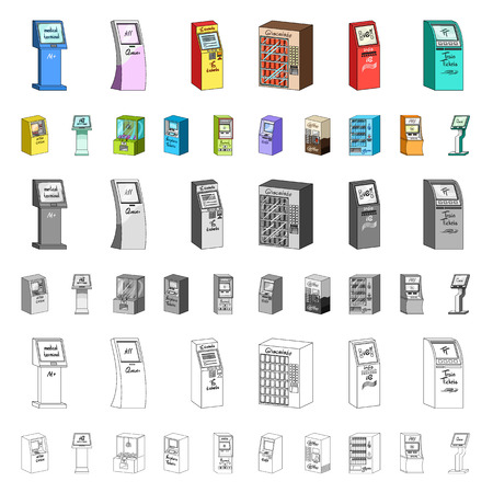 Variety of terminals cartoon icons in set collection for design. ATM and trading device vector symbol stock web illustration.のイラスト素材