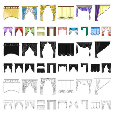 Different kinds of curtains cartoon icons in set collection for design. Curtains and lambrequins vector symbol stock  illustration.のイラスト素材