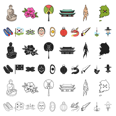 Country South Korea cartoon icons in set collection for design.Travel and attraction vector symbol stock web illustration.のイラスト素材