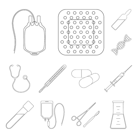 Medicine and treatment outline icons in set collection for design. Medicine and equipment bitmap symbol stock web illustration.の写真素材