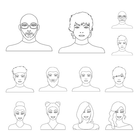 Avatar and face outline icons in set collection for design. A person appearance bitmap symbol stock web illustration.の写真素材
