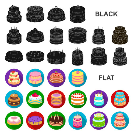 Cake and dessert flat icons in set collection for design. Holiday cake vector symbol stock web illustration.のイラスト素材