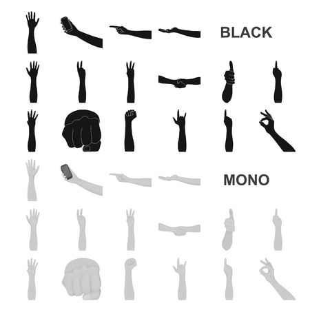 Gestures and their meaning black icons in set collection for design.Emotional part of communication vector symbol stock web illustration.のイラスト素材