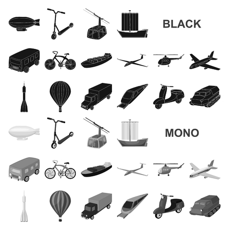 Different types of transport black icons in set collection for design. Car and ship vector symbol stock web illustration.のイラスト素材