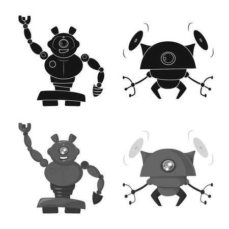 Vector illustration of robot and factory symbol. Collection of robot and space vector icon for stock.のイラスト素材