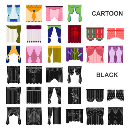 Different kinds of curtains cartoon icons in set collection for design. Curtains and lambrequins vector symbol stock  illustration.のイラスト素材