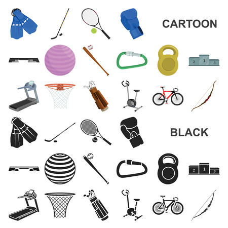 Different kinds of sports cartoon icons in set collection for design. Sport equipment vector symbol stock web illustration.のイラスト素材