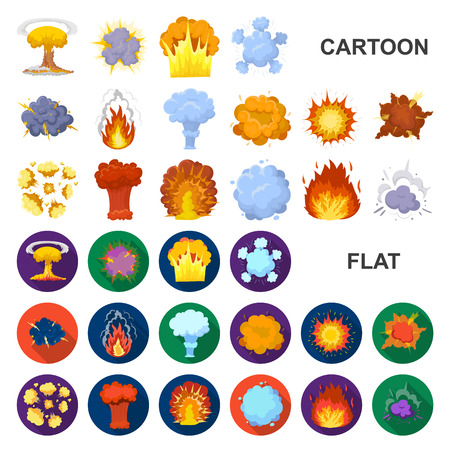 Different explosions cartoon icons in set collection for design.Flash and flame vector symbol stock web illustration.のイラスト素材