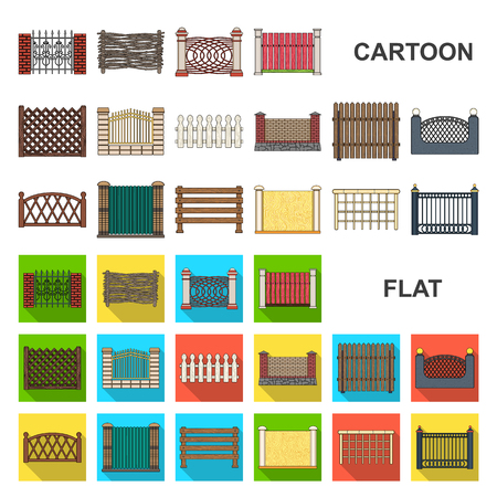 Different fence cartoon icons in set collection for design.Decorative fencing vector symbol stock web illustration.のイラスト素材