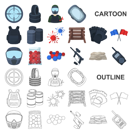 Paintball, team game cartoon icons in set collection for design. Equipment and outfit vector symbol stock web illustration.のイラスト素材