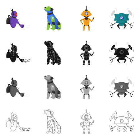 Vector design of robot and factory logo. Collection of robot and space vector icon for stock.のイラスト素材
