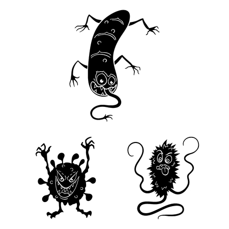 Types of funny microbes black icons in set collection for design. Microbes pathogenic bitmap symbol stock  illustration.の写真素材