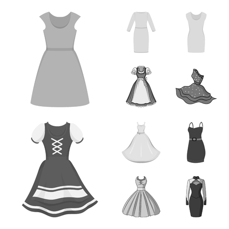 Vector illustration of dress and clothes icon. Collection of dress and evening vector icon for stock.のイラスト素材
