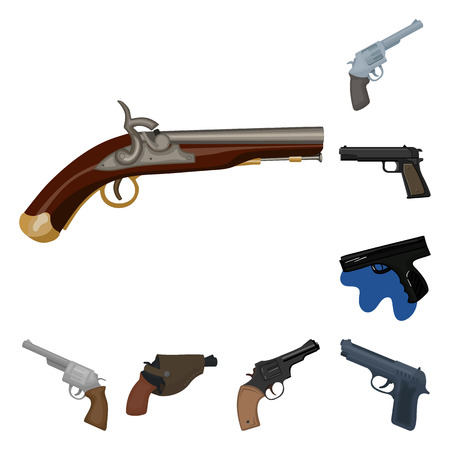 Vector design of revolver and pistol sign. Collection of revolver and trigger stock symbol for web.のイラスト素材