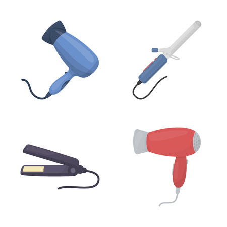 Vector illustration of hair and hairdryer sign. Collection of hair and straightener stock symbol for web.のイラスト素材
