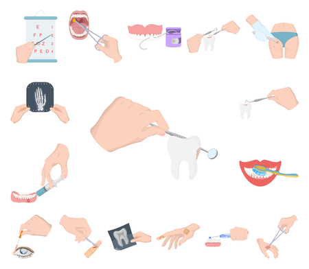Manipulation by hands cartoon icons in set collection for design. Hand movement in medicine vector symbol stock illustration.のイラスト素材