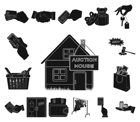 E-commerce and business black icons in set collection for design. Buying and selling vector symbol stock web illustration.のイラスト素材