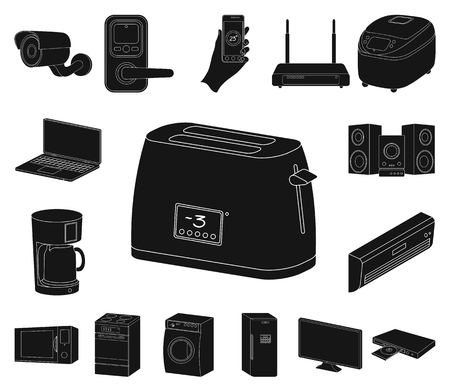 Smart home appliances black icons in set collection for design. Modern household appliances vector symbol stock illustration.のイラスト素材
