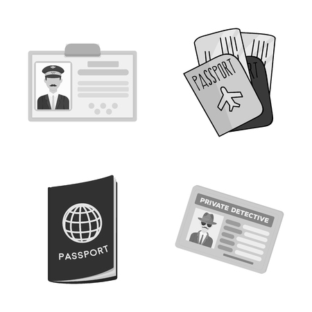 Vector illustration of passport and travel sign. Set of passport and paper vector icon for stock.のイラスト素材
