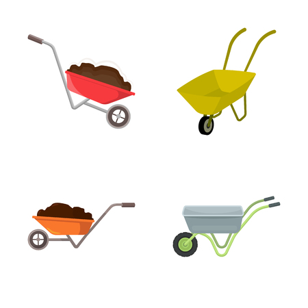 Isolated object of wheelbarrow and dirt symbol. Set of wheelbarrow and barrow stock vector illustration.のイラスト素材