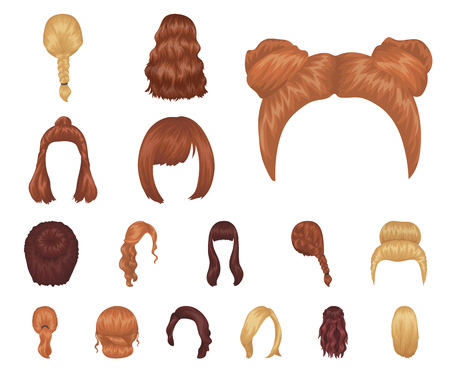 Female hairstyle cartoon icons in set collection for design. Stylish haircut vector symbol stock web illustration.のイラスト素材