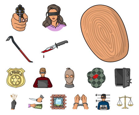Crime and Punishment cartoon icons in set collection for design.Criminal vector symbol stock web illustration.のイラスト素材