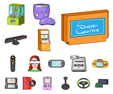 Game console and virtual reality cartoon icons in set collection for design.Game Gadgets vector symbol stock web illustration.のイラスト素材