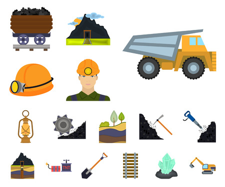 Mining industry cartoon icons in set collection for design. Equipment and tools vector symbol stock web illustration.のイラスト素材