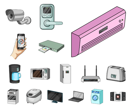 Smart home appliances cartoon icons in set collection for design. Modern household appliances vector symbol stock illustration.のイラスト素材