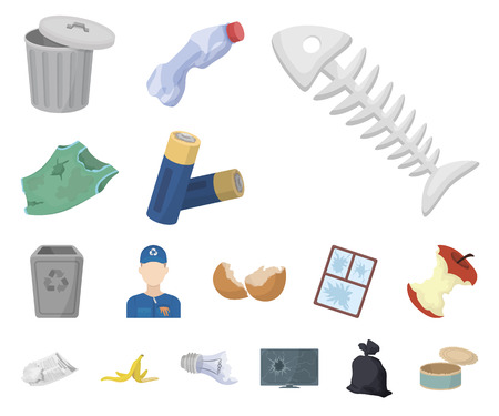 Garbage and waste cartoon icons in set collection for design. Cleaning garbage vector symbol stock web illustration.のイラスト素材
