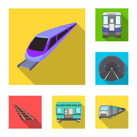 Vector illustration of railroad and train sign. Set of railroad and way stock symbol for web.のイラスト素材