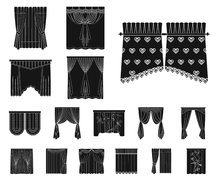 Different kinds of curtains black icons in set collection for design. Curtains and lambrequins vector symbol stock web illustration.のイラスト素材