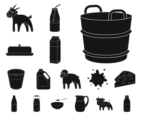 Milk product black icons in set collection for design.Milk and food vector symbol stock web illustration.のイラスト素材