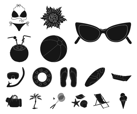 Summer rest black icons in set collection for design. Beach accessory vector symbol stock web illustration.のイラスト素材